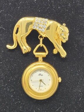 Gold Tone Panther Brooch Watch by Faberge